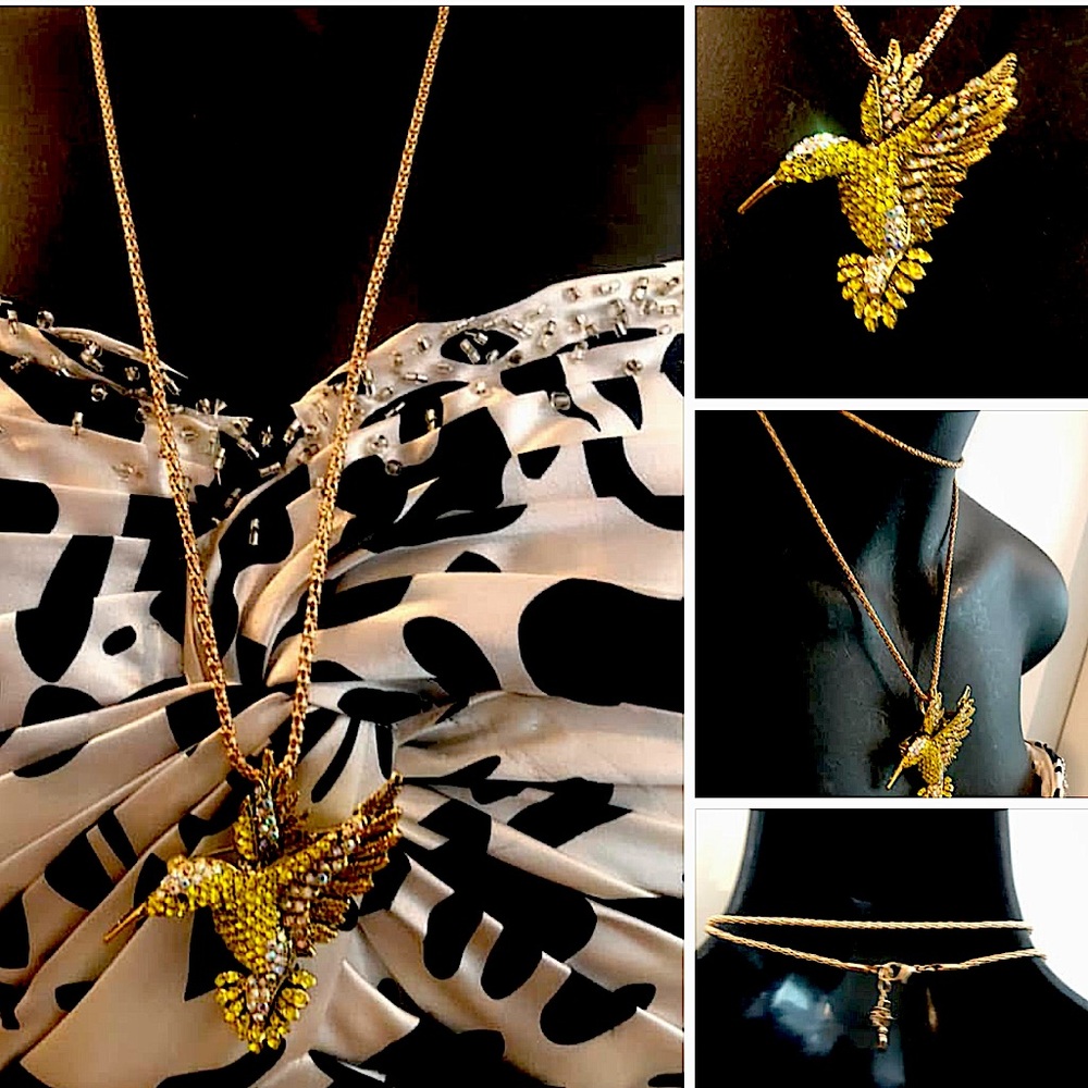 2/$40 Betsey Johnson Yellow Hummingbird Necklace